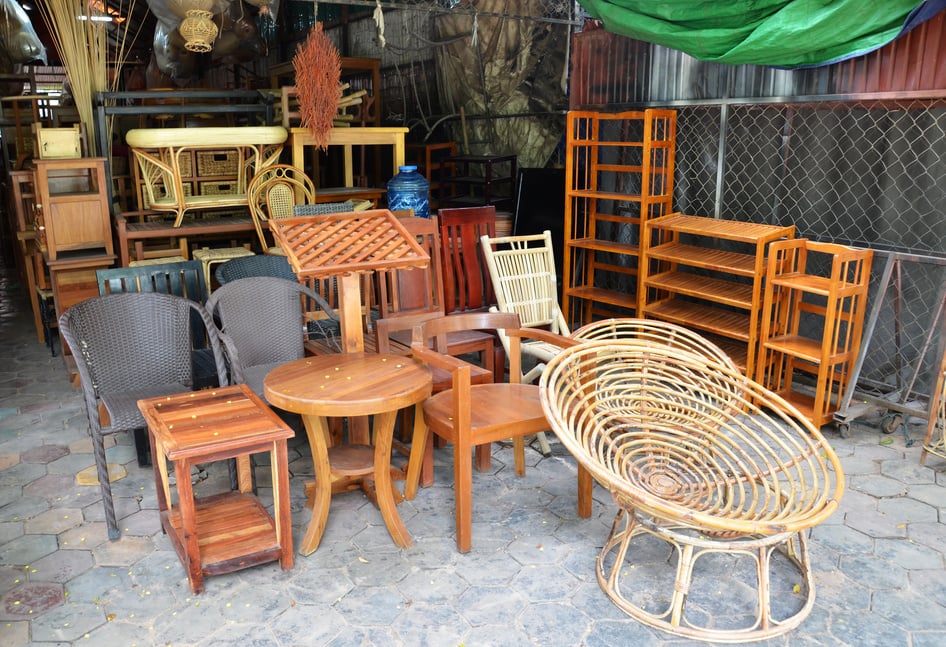 Wooden furniture outside their furniture business